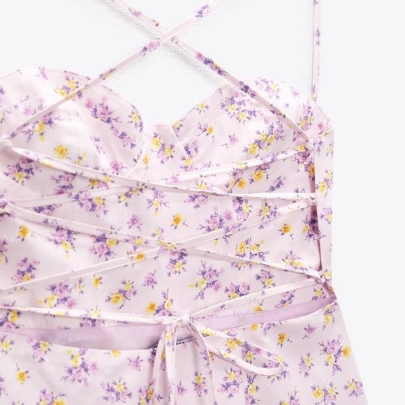 ZARA PRINTED LINEN BLEND DRESS MAUVE SIZE S  | 8342/206/612 - Picture 4 of 9